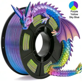 Tricolor Silk PLA 3D Printer Filament, 1.75mm Multicolor 3D Printing Filament, Purple&Sky…