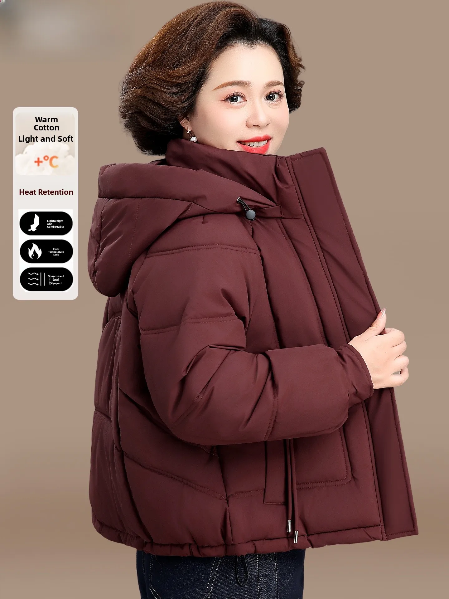 

Новая зимняя одежда Sli Mom 2025: Утепленная хлопковая куртка для женщин среднего возраста, красное хлопковое пальто, повседневный стиль