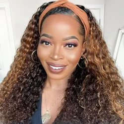 Highlight Water Wave Headband Wig Glueless Curly Human Hair Wigs For Women P4/30 Colored Brazilian Scarf Wigs On Sale 180% Remy