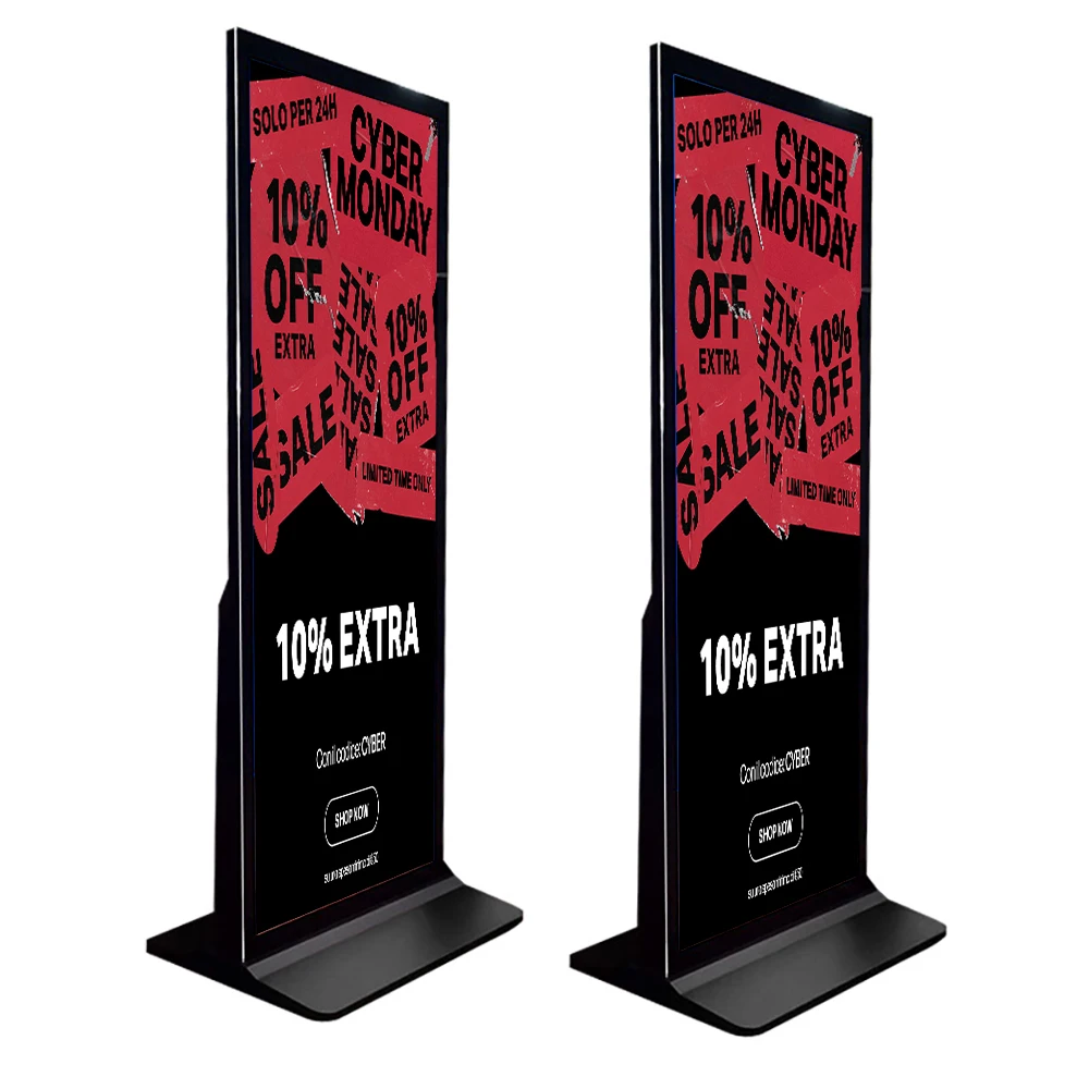 จอแสดงผลดิจิทัลแบบตั้งพื้นสำหรับโฆษณาในร่ม ขนาด 65, 70, 86 นิ้ว แบบเต็มหน้าจอ LCD พร้อมพอร์ต USB และ WiFi