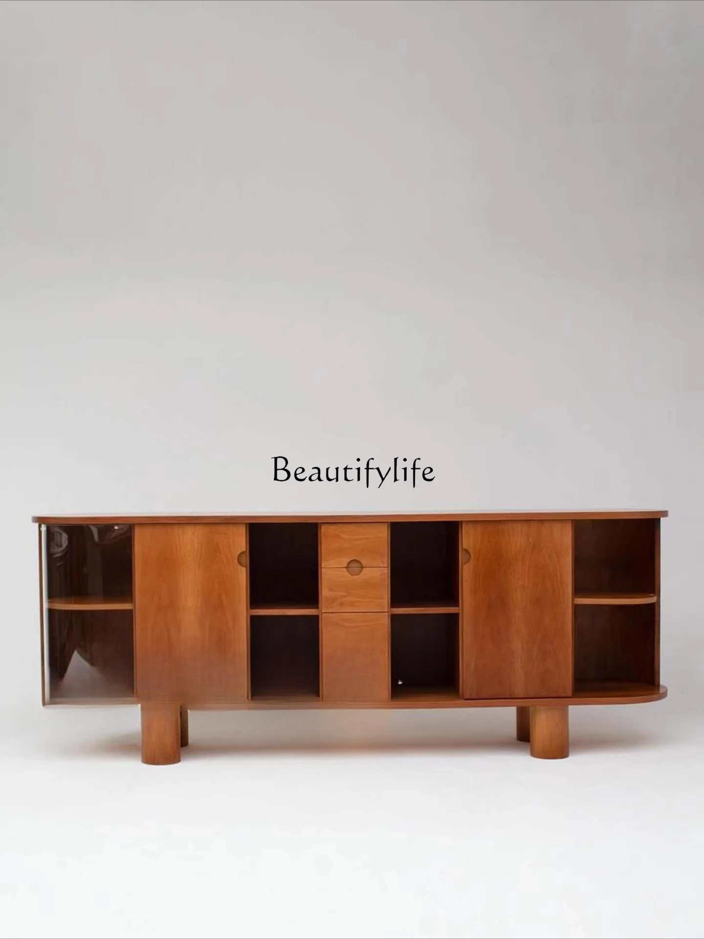 

Medieval solid wood dining side cabinet French retro living room wall decorative storage cabinet