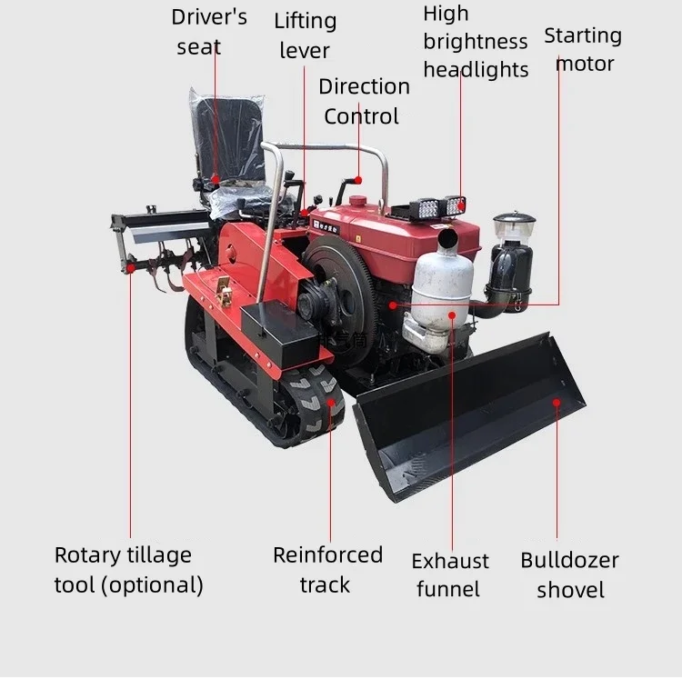 New mini crawler rotary tiller Four wheel walking tractor powered tiller for farm orchard