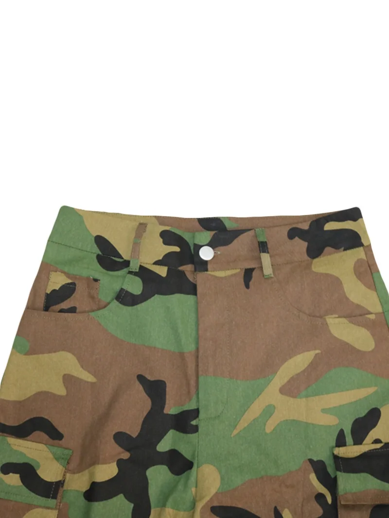 الشارع الشهير السراويل البضائع المموه الخريف ملابس النساء عالية الخصر جيوب متعددة السراويل المستقيمة موضة كامو طباعة السراويل الفضفاضة