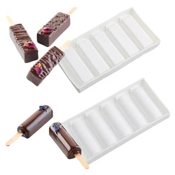 SHENHONG 5 Cells Cuboid or Cylinder Design Silicone Popsicle Moulds Summer Ice-lolly Molds Matching Plastic Sticks Ice Cube Tray