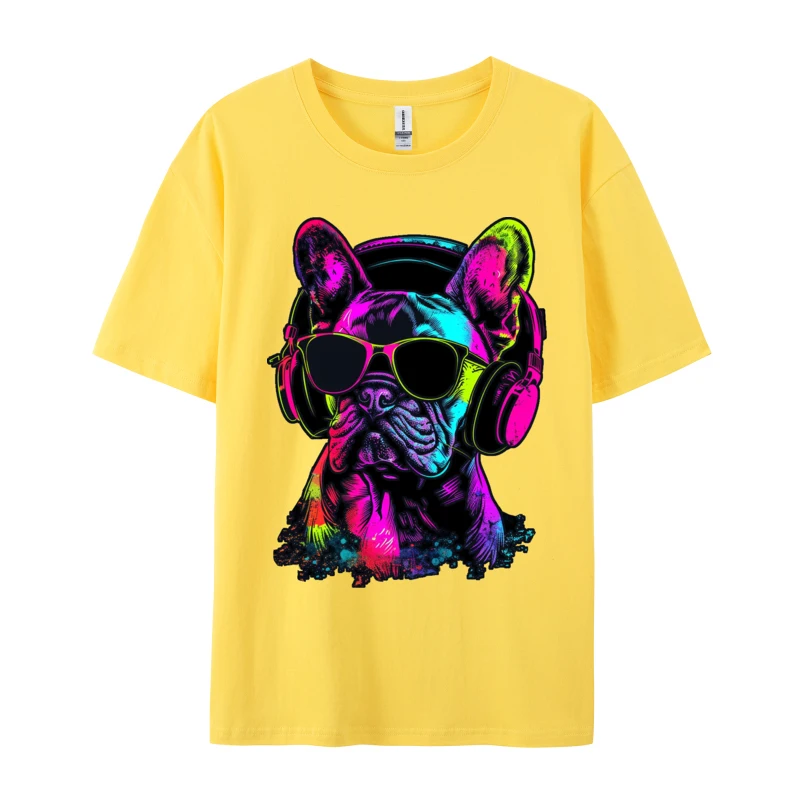 Space Cat Wearing Headphones Neon T-shirt Tops & Tees New Arrival O-Neck T Shirts Custom Men's Big And Tall Tee Shirts