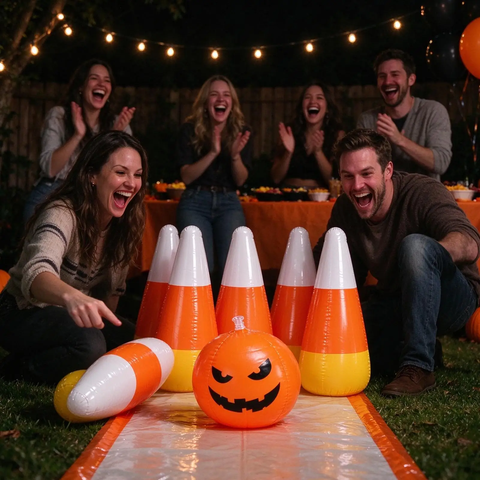 PVC Inflatable Bowling Set Halloween Pumpkin 6-Ball Set Durable Funny Throwing Game For Kindergarten School Party