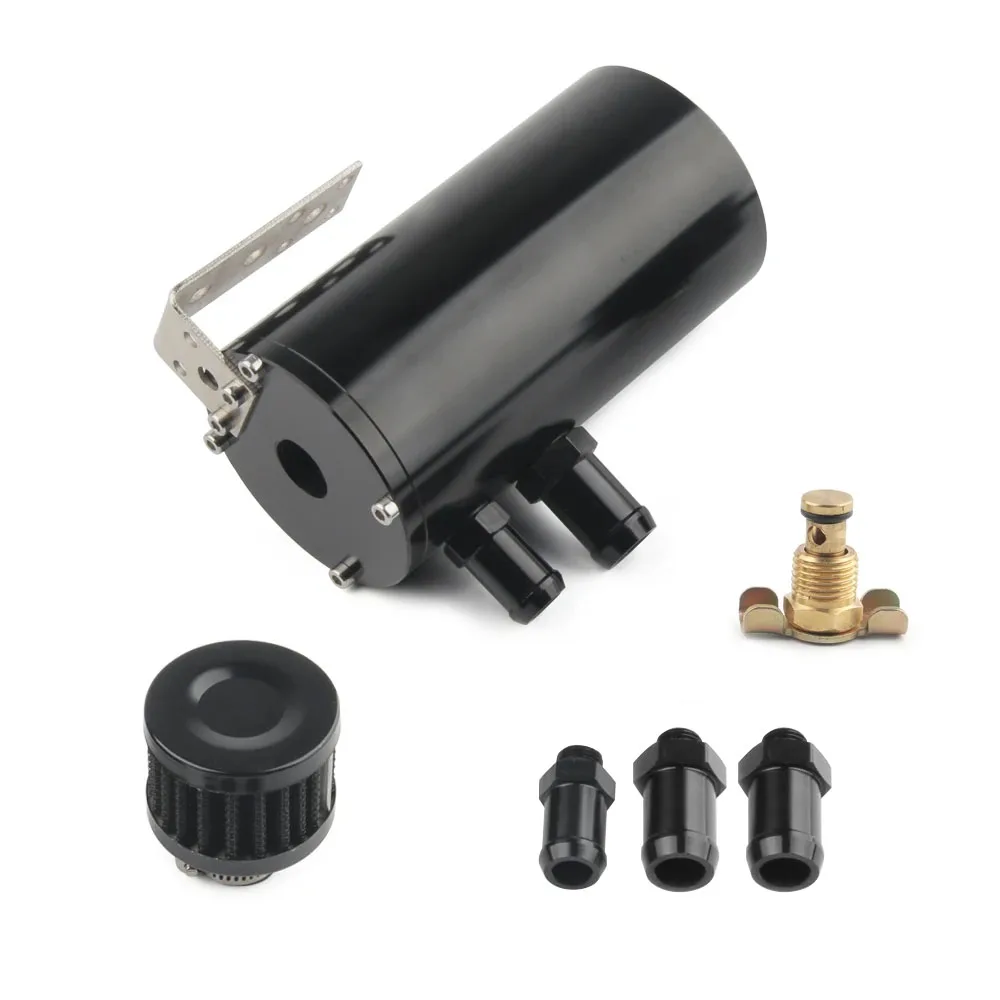 Universal Car Baffled Oil Catch Can with Breather Filter Aluminium Round Car Coolant Tank Car Coolant Fuel Surge Tank - view 3