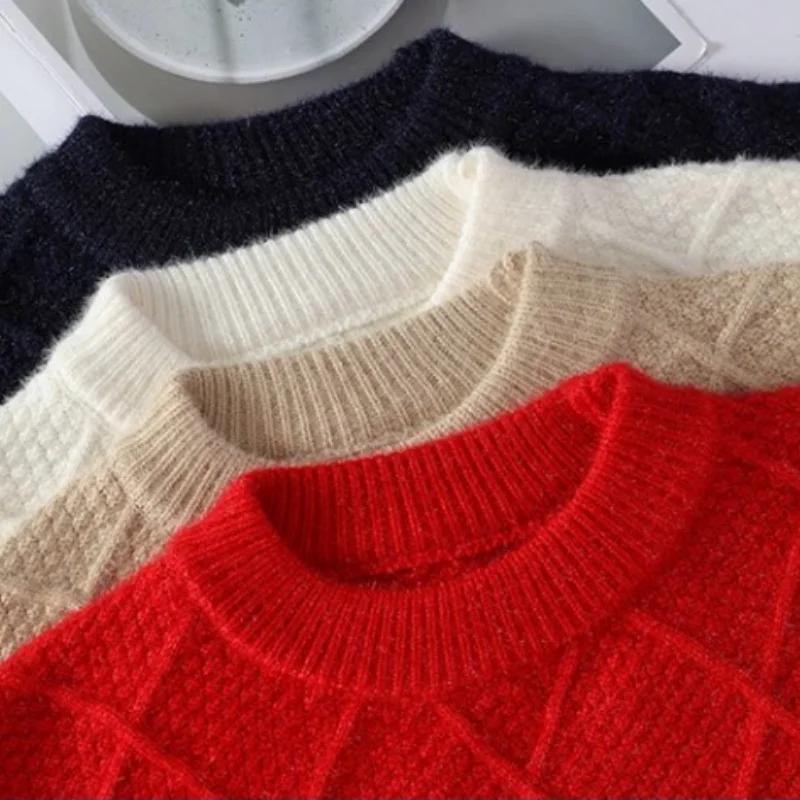 남성 가을 겨울 긴팔 니트 스웨터 라운드넥 자카드 기하학 무늬 풀오버 레저 패션 트렌드 청년 남성 의류 상의