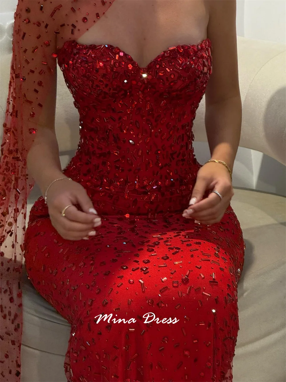 Mina Customized Throw Evening Dress Luxury Elegant Formal Women's Dresses for Special Occasions Back-length Heart-bearing Party