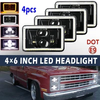 Faros LED HL de 4x6 pulgadas y 90W con luz alta/baja y DRL blanco/ámbar para conversión de coches y camiones H4651 H4652 H4656, uso todoterreno, 12V 24V