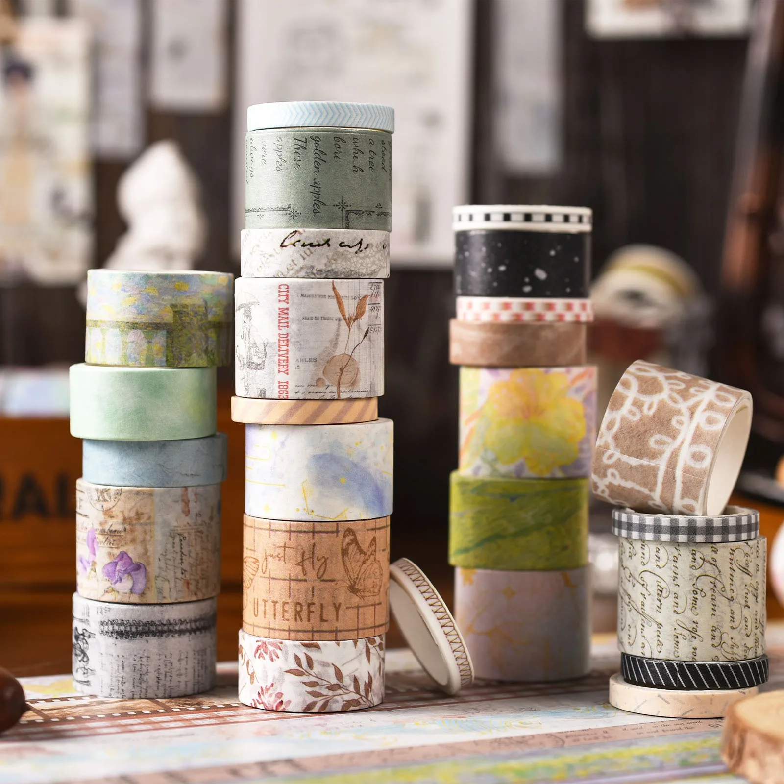 20Pc Vintage Washi Tape Scrapbooking Decal Masking Tape for Journal Planner Butterfly Flower Printed Washi Tape DIY Art