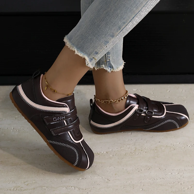 أحذية رياضية Viral 2025 Mary Janes للنساء، أحذية مسطحة بحزام فيلكرو أنيق، أحذية رياضية كاجوال من الجلد بنعل ناعم للفتيات #3