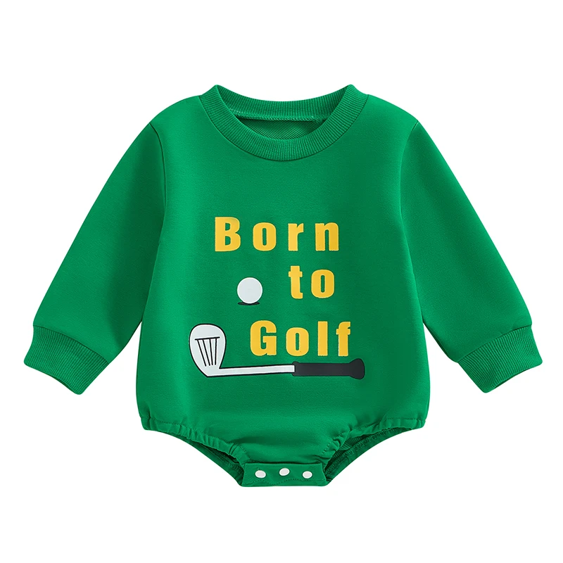 

Honganda Newborn Baby Boy Golf Outfit Born to Golf Crewneck Long Sleeve Green Sweatshirt Romper Jumpsuit for Infant