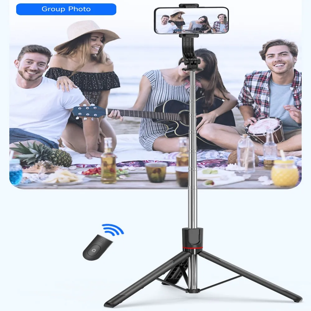FANGTUOSI Statyw do selfie z pilotem Bluetooth, 6-sekcyjny wysuwany kijek, obrót 360 stopni °   Obrót, Opcja oświetlenia, do vlogów na telefon. — zdjęcie produktu 4