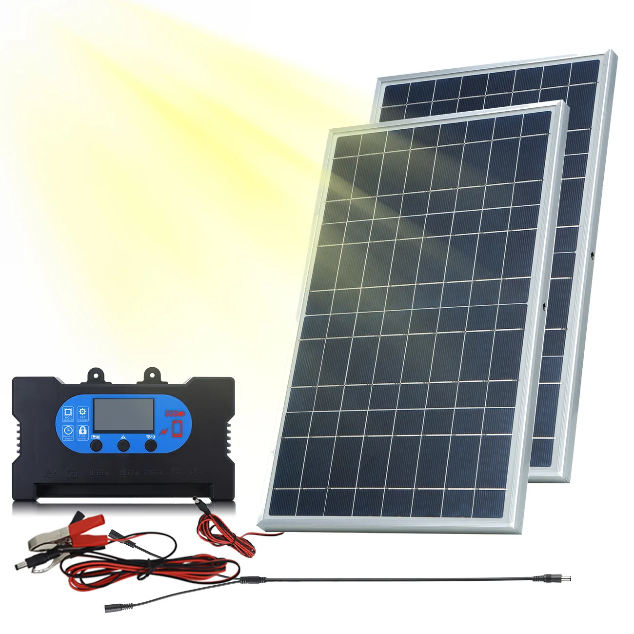 Dedicated to double-piece emergency solar panel 10W12V18V plus controller set, suitable for mobile phone fast charging