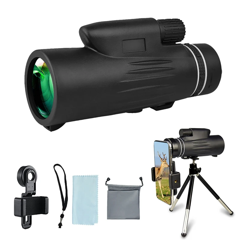 12X50 Monocular Telescope With Smartphone Adapter And Tripod,Monoculars For Adults Kids,Hand-Held Monocular Scope