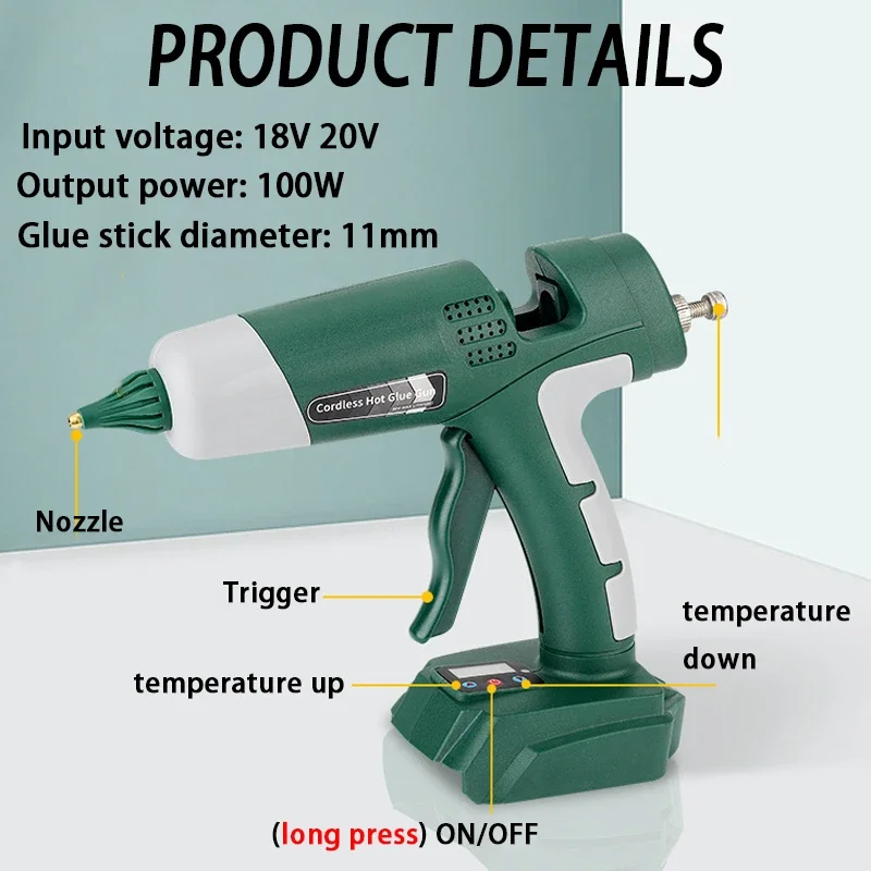 100W Cordless Hot Melt Glue Gun Anti-scald Rechargeable with Glue Sticks DIY Tool For Makita/Dewalt/Milwaukee/Bosch 18V Battery