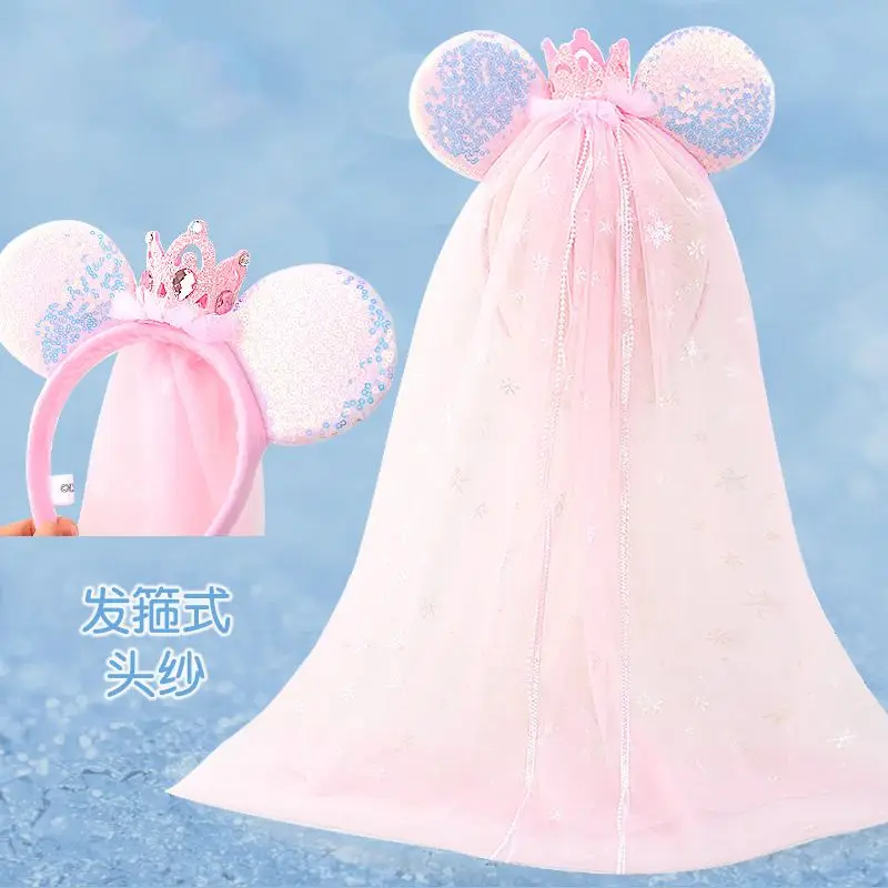 Opaska do włosów księżniczki Disneya, urocza Minnie Mouse, korona, welon, opaska wróżki Elsy, szal, opaska Królowej Lodu, akcesoria do włosów księżniczki.