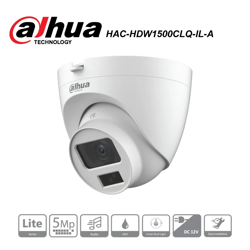 Dahua CCTV HAC-HDW1500CLQ-IL-A 5MP Smart Dual Light HDCVI Fixed-focal Quick-to-install Eyeball Camera Video surveillance kit