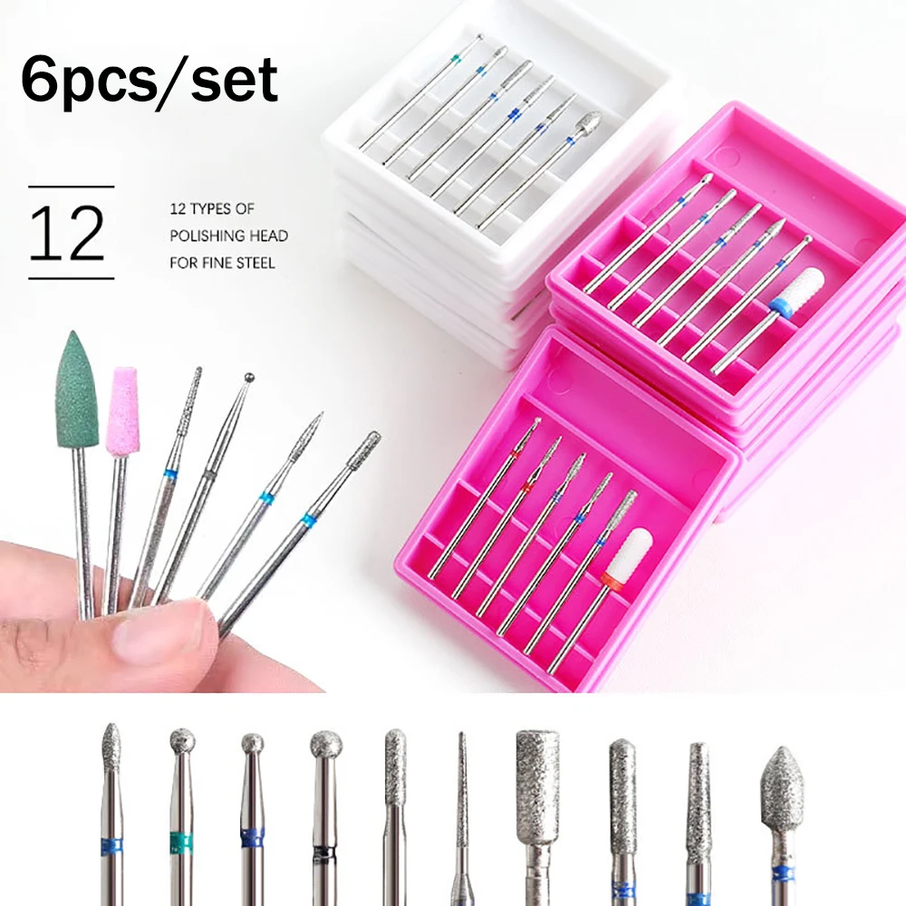 

6pcs/set Silicone Ceramic Diamond Nail Drill Electric Rotary Bits Set Nail Buffer Burr Mills Cutter for Manicure Art Accessories