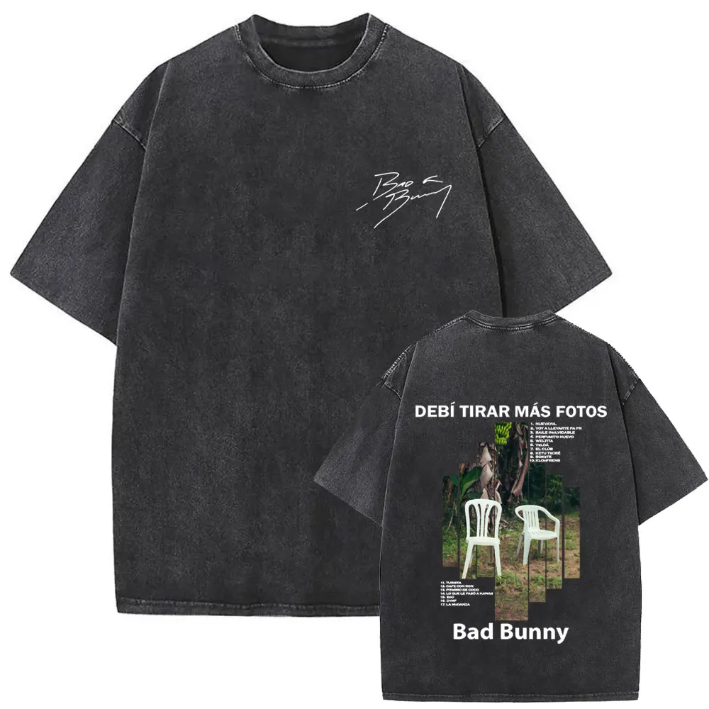 

Washed Vintage Rapper Bad Bunny Debi Tirar Mas Fotos DTMF Album Graphic T-shirt Men Women Hip Hop Fashion Oversized T Shirt Tops