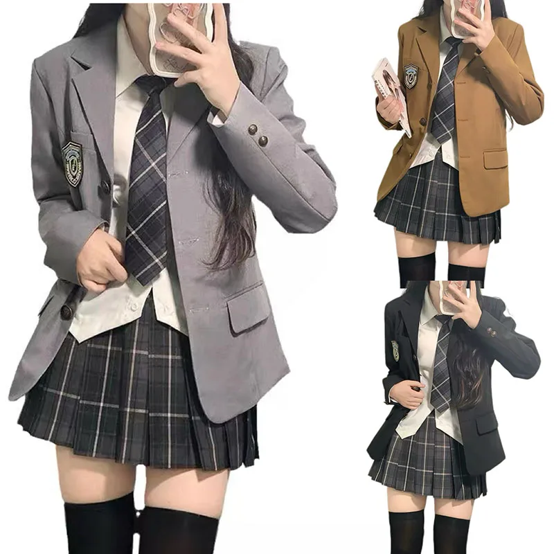 Japanese School Uniforms For Girl Autumn Winter Multicolor Graduation Outfit Pleated Skirt Uniform Sailor Tie Set Anime Costume