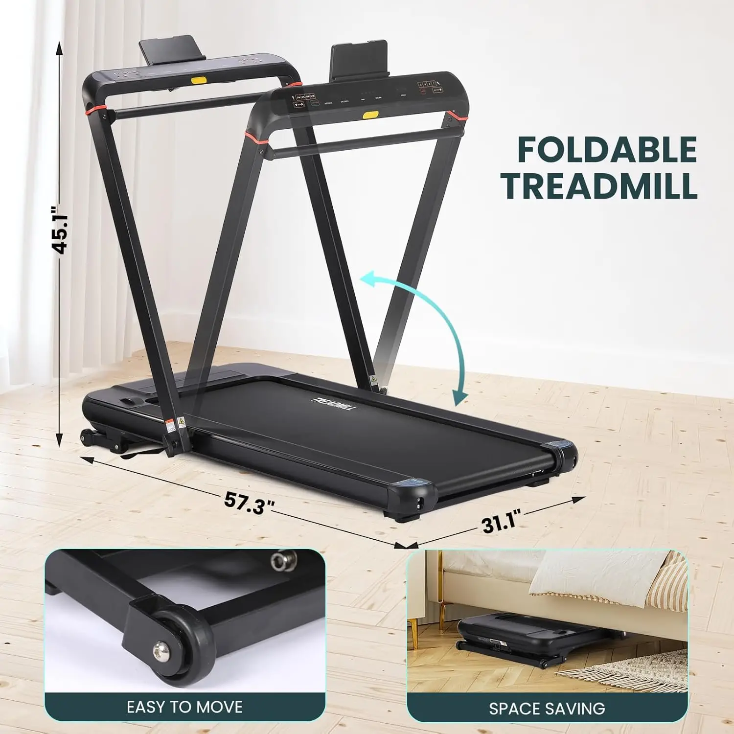 2-in-1 Under Desk Foldable Treadmill,Walking Pad Treadmill with 15% Auto Incline and Handle Bar with LED Display