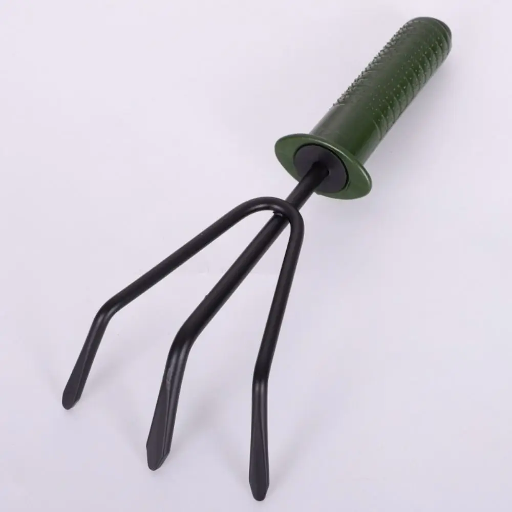 

1/4pcs Non-Slip Handle Gardening Shovel Fork Rake Kit Metal Small Three-tooth Harrow Portable Hanging Hole Design