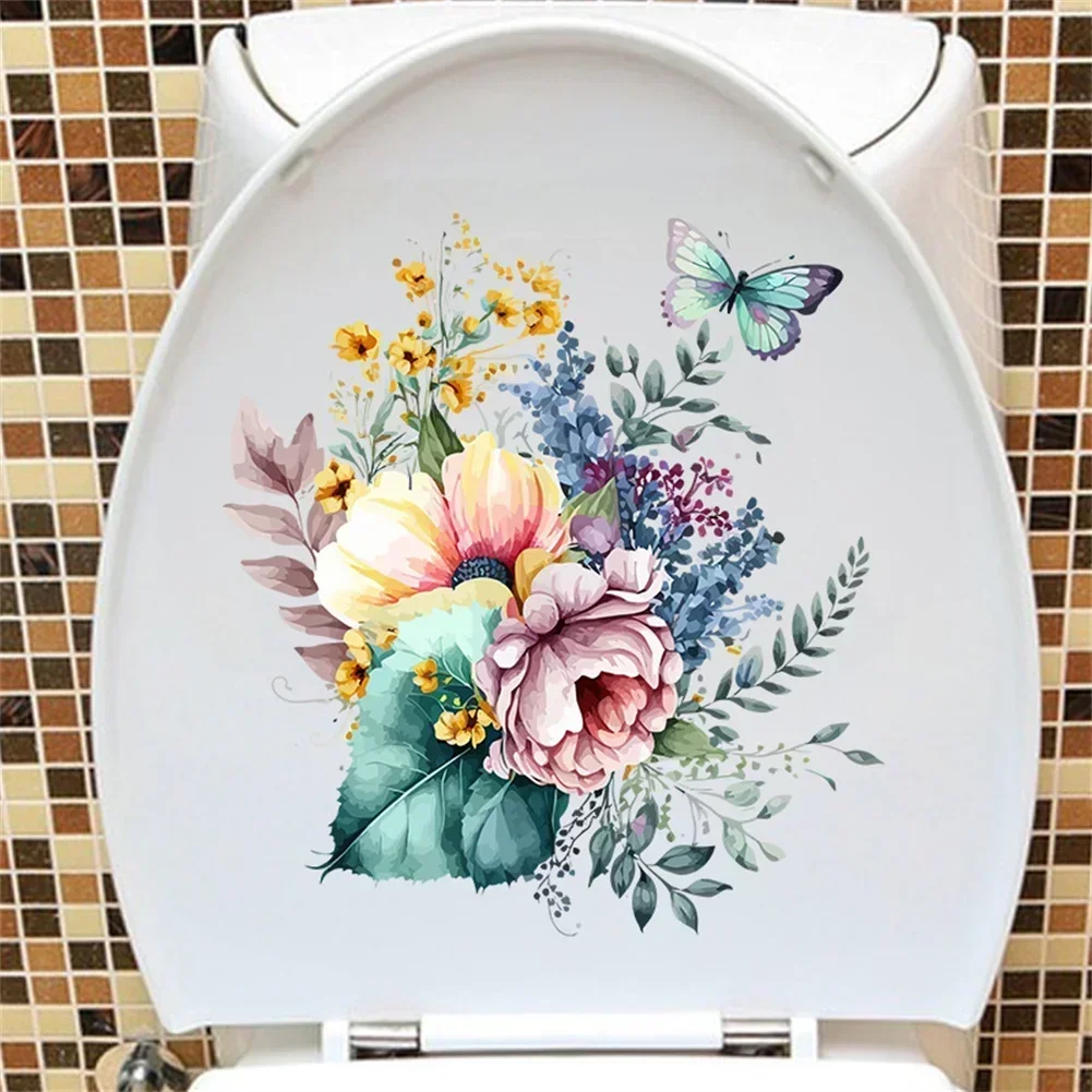 Blumen schmetterling Toiletten aufkleber Toiletten deckel WC Vinyl Aufkleber Kühlschrank Toiletten tür Pflanzen aufkleber für Badezimmer Wohnkultur