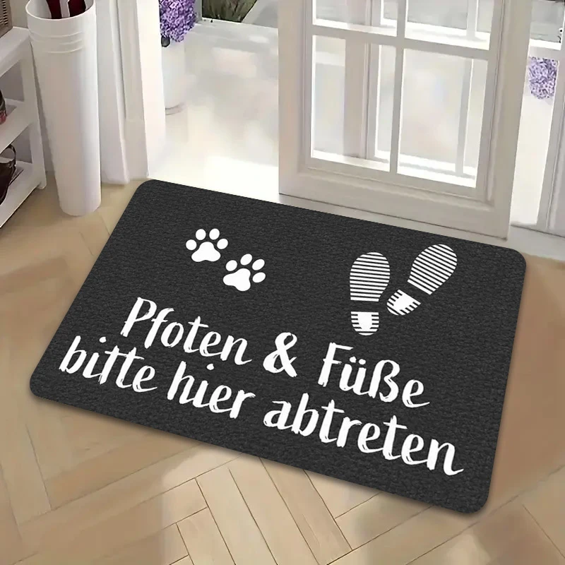 VIKAMA German Paw and Footprint Please Step Here Print Doormat Non Slip Washable Pet Paw Footprint Entryway Floor Mat
