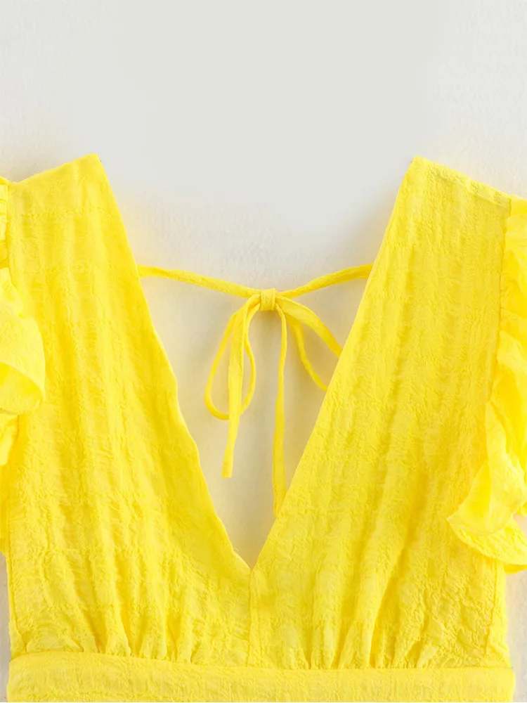 ZAJIA 2025 new women's clothing European and American style fashionable and versatile slim fit V-neck ruffle dress