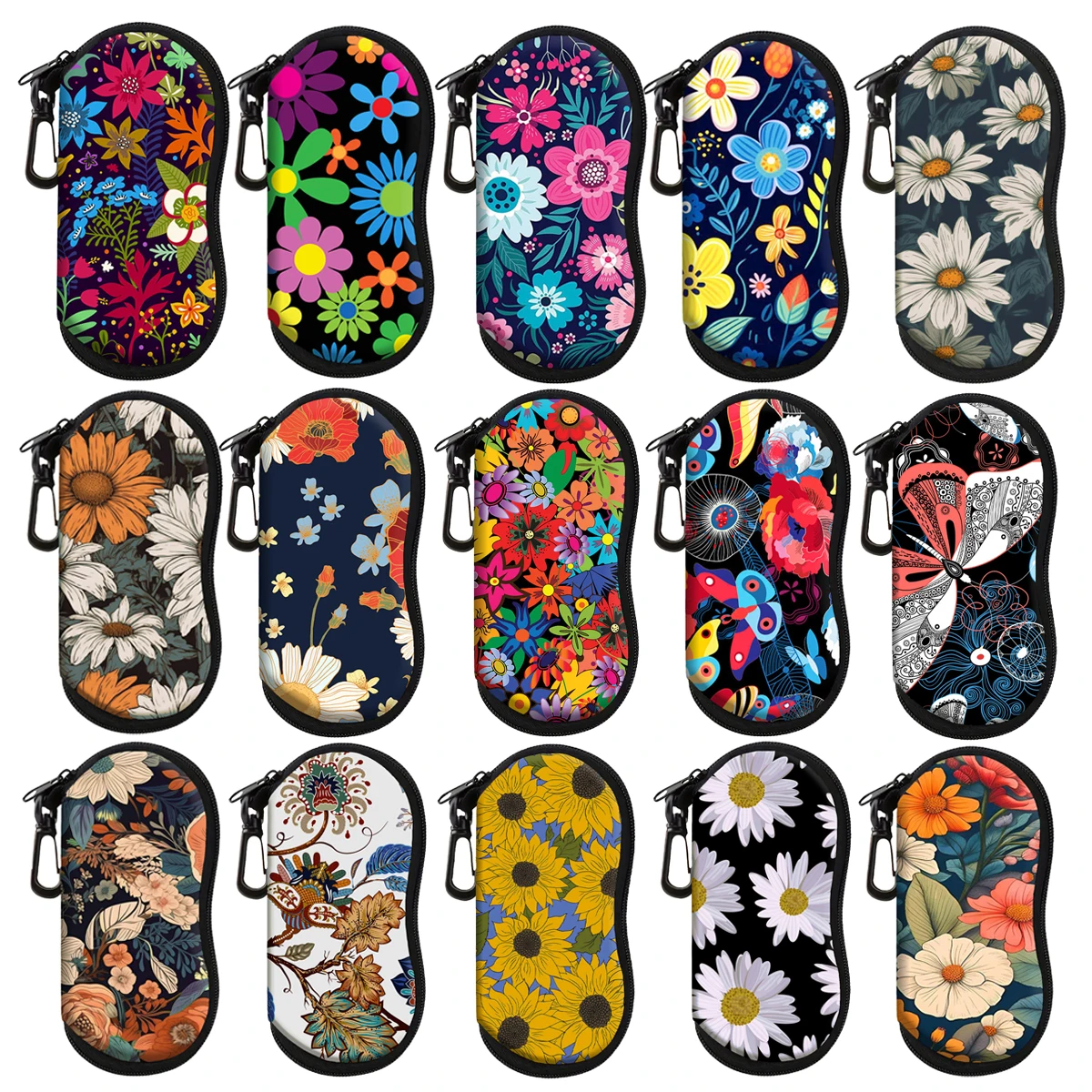 Colorful Flowers Glasses Case Kawaii Cute Portable Glasses Glasses Box With Zipper Rainbow Portable Eyeglass Cases