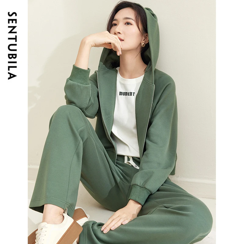 SENTUBILA 3 Piece Women Tracksuits Casual Sweat Pant Sets 2024 Fall Outfits Hooded Zipper Jacket Long Pants Tank Top 143Z58002X