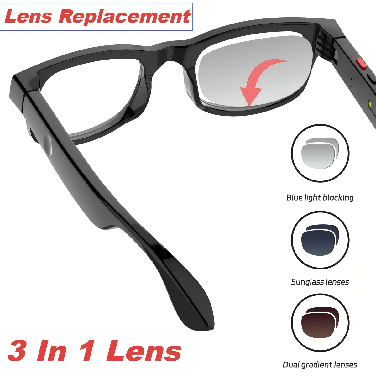 500 واط AI كاميرا ذكية النظارات الشمسية 3in1 عدسة ChatGPT ترجمة التحكم الصوتي واي فاي بلوتوث HD1080P اطلاق النار نظارات ذكية