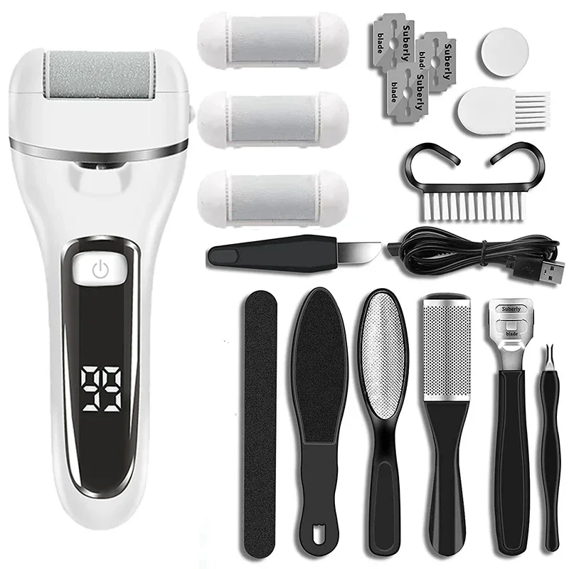 

3 Heads Electric Callus Remover Professional Foot File Grinder Pedicure Machine Rechargeable Heel Cracked Dead Skin Scrubber