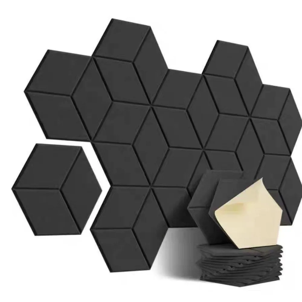 

6pcs Polyester Acoustic Panels Self-Adhesive Y-Type Soundproof Panels Noise Reduction Hexagon Shape Sound Absorbing Panels