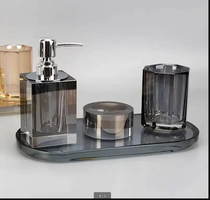 

Glass Crystal Bathroom Wash Set Hotel Hand Sanitizer Bottle Set Soap Dispenser Soap Dish Modern Home Bathroom Accessories Set