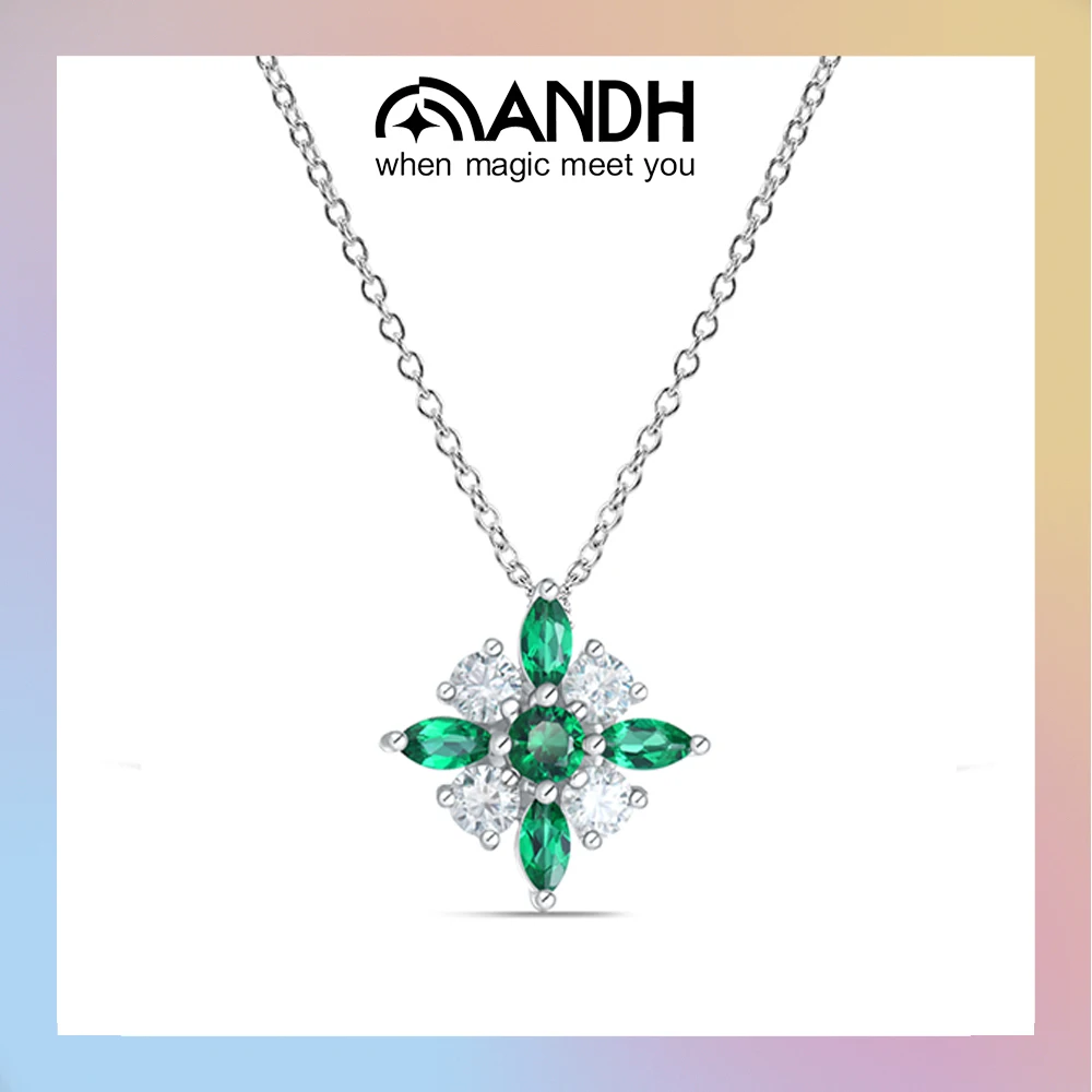 

ANDH Cultivate Emeralds Pendant Necklace for Women 925 Sterling Silver 16/18/20inch Adjustable Moissanite Necklaces Jewelry Gift