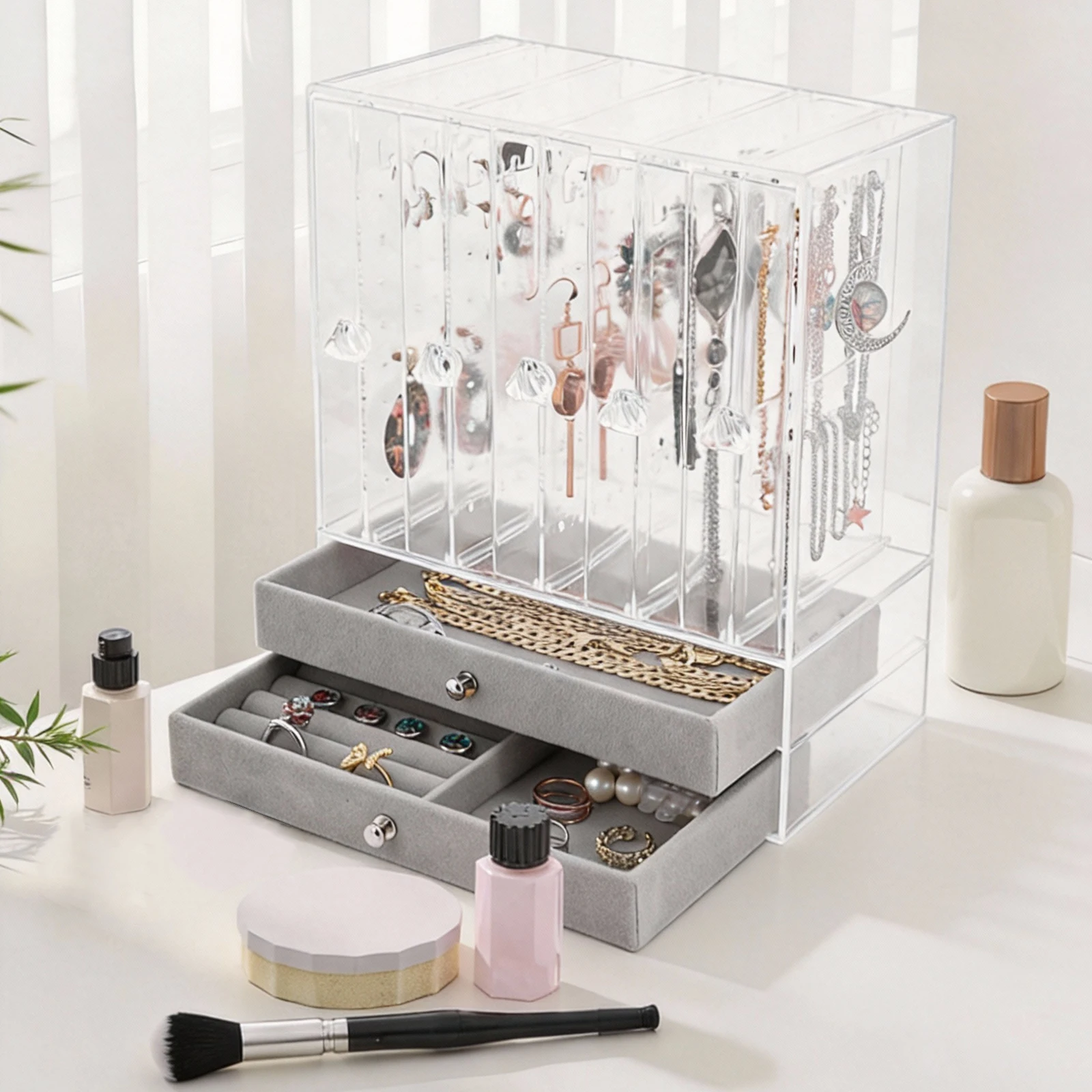 

Vertical Drawer Earring Display Stand with Slide-Out Drawers Earring Display Stand Holder for Bracelets Rings and Accessories