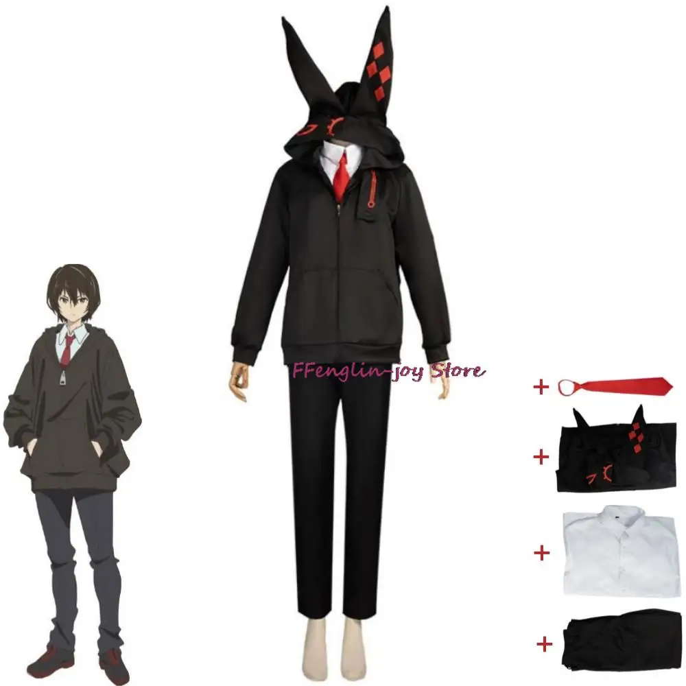 

Anime Kurabe Teruto Build Divide -#000000（Code：Black）- Cosplay Costume Black Coat With Long Ear Zip Hoodies Halloween Suit