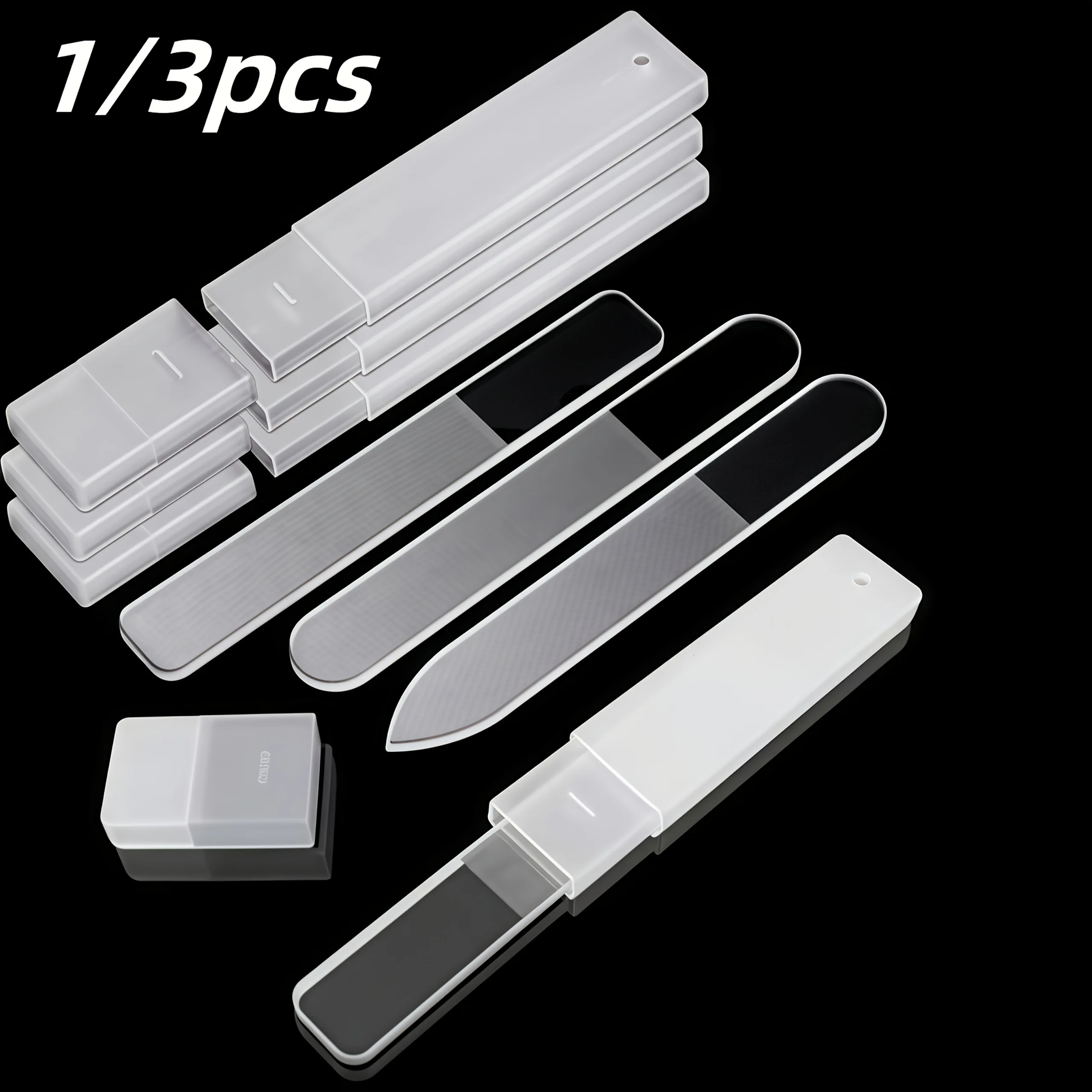 3pcs Set of Nano-glass File Polished Strip Nail File Box Transparent Manicure Trim Strip Manicure Tools