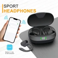 Véritables écouteurs sans fil, écouteurs Tws avec microphone, écouteurs à clip d'oreille de sport, écouteurs intra-auriculaires stéréo avec affichage LED 5