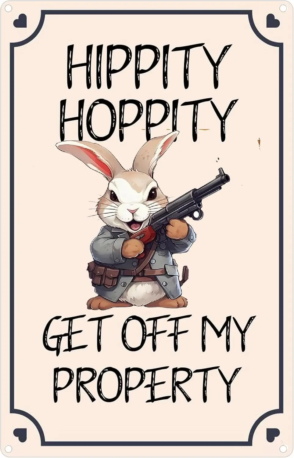 Hippity Hoppity Get off My Property Vintage Metal Sign Funny Rabbit Room Door Decor Warning Signs for Bar Cafe Garage Man Cave C