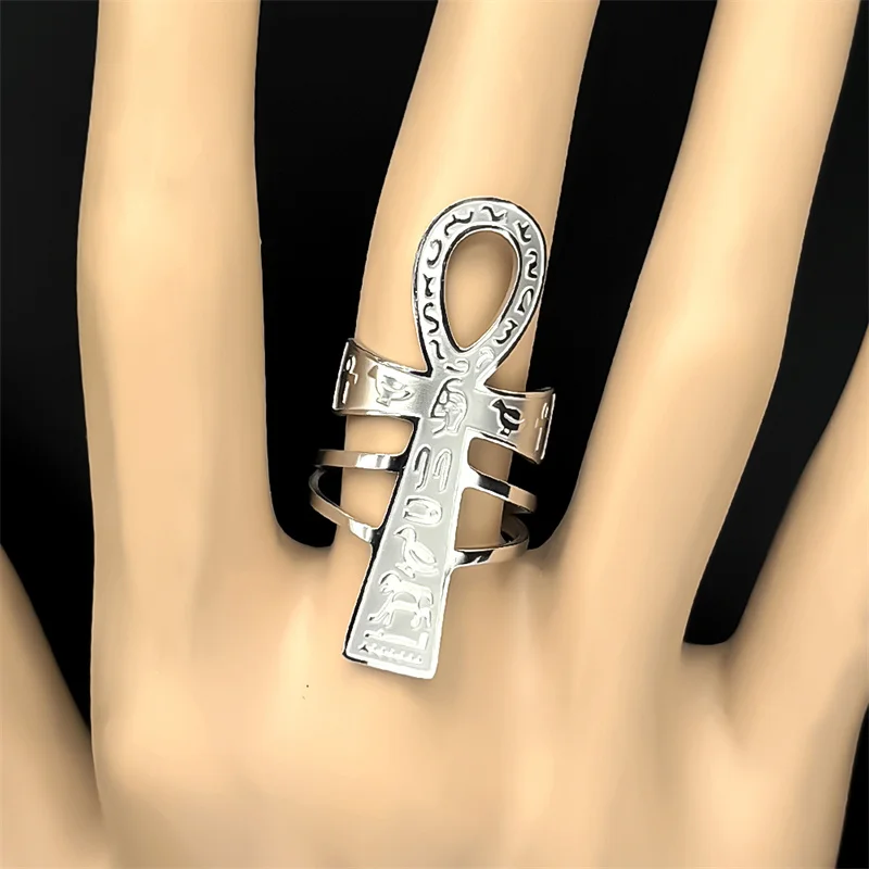 Ägyptisches Ankh-Kreuz, Schlüssel des Lebens, verstellbare offene Ringe für Damen und Herren, Edelstahl, Mythologie, Tier, Rune, Fingerring, Schmuck
