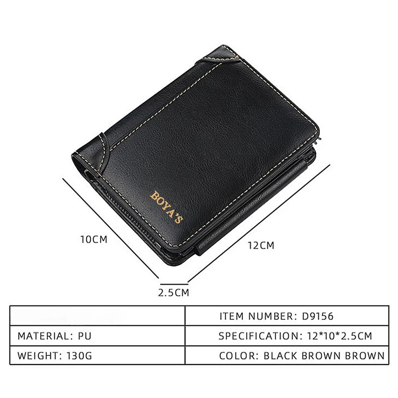 Men Large Capacity Trifold Wallets High Quality Luxury Designer PU Leather Zipper Card Holder Purse with Coin Pocket Wallets