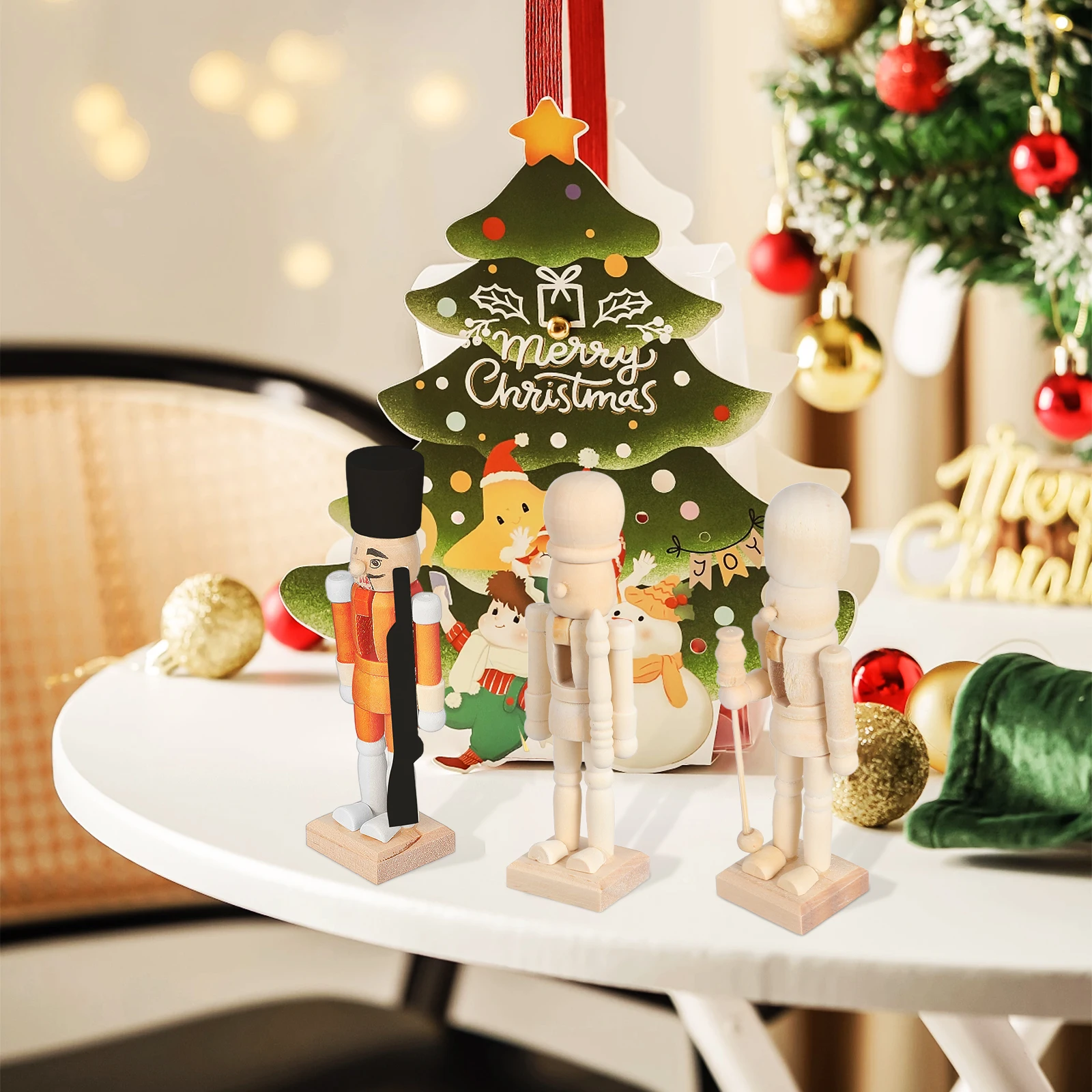 

3pcs Christmas Wooden Nutcracker Puppet Eco-Friendly Nutcracker Soldier For Kids Role Play Gift Ornament Set Wood Diy
