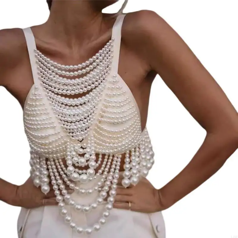 

L4ME Pearls Multilayer Body Chain Bra Chest Chains Body Jewelry Accessories for Women