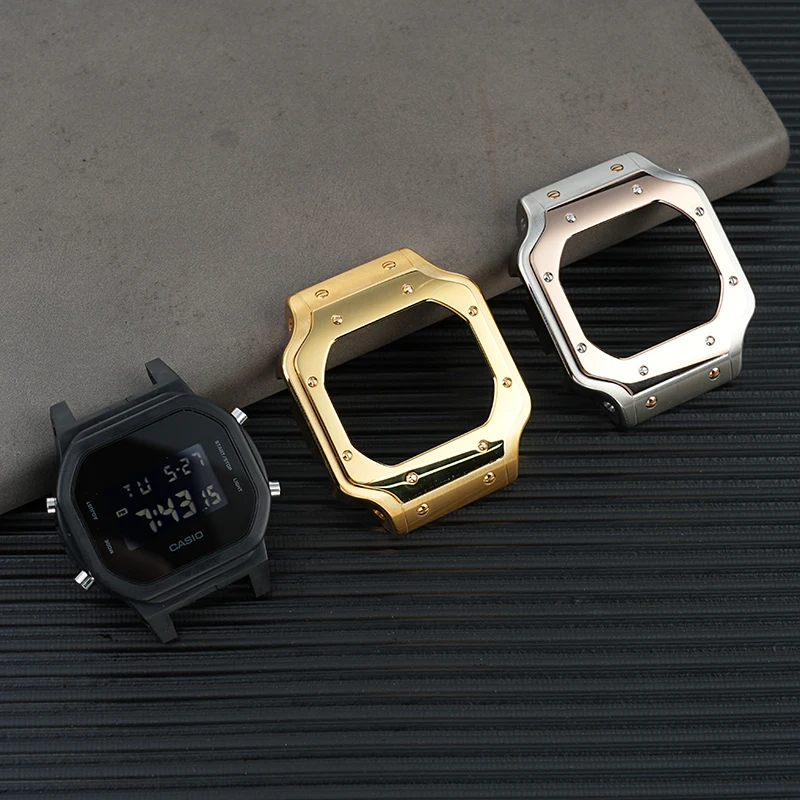 Zestaw modowy Metalowa Obudowa Zegarka Zestaw do Casio G-SHOCK DW5600 GW-B5600 Pasek ze Stali TPU Modyfikowany Bezel ze Stali Nierdzewnej Nitowany Pasek do Zegarka
