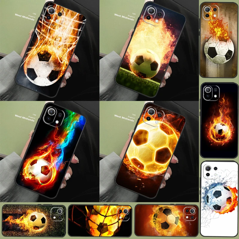 Fire Football Soccer Ball For Xiaomi 13 12 Lite 12X 11T 12T Pro Phone Case For POCO F5 Pro X3 X5 X4 F4 GT C40 M5s F3