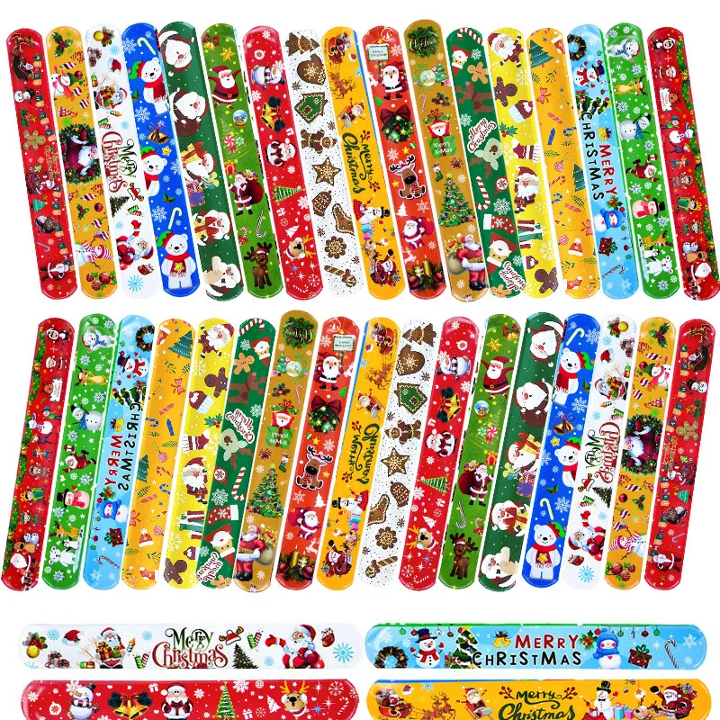 Pulseras de Slap de Navidad para niños, 10/20/30 piezas, Papá Noel, alce, muñeco de nieve, Círculo de Clap, decoración de Navidad para el hogar, regalo de juguete de Año Nuevo